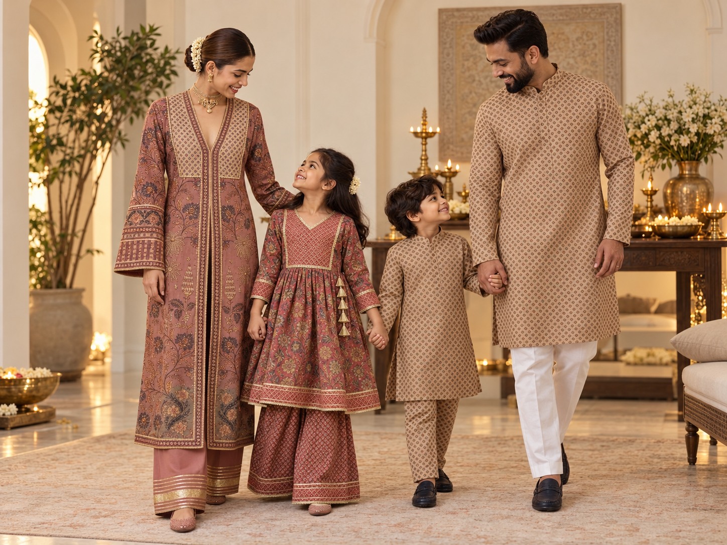 Coordinated Nimbu Zia festive outfits for a family